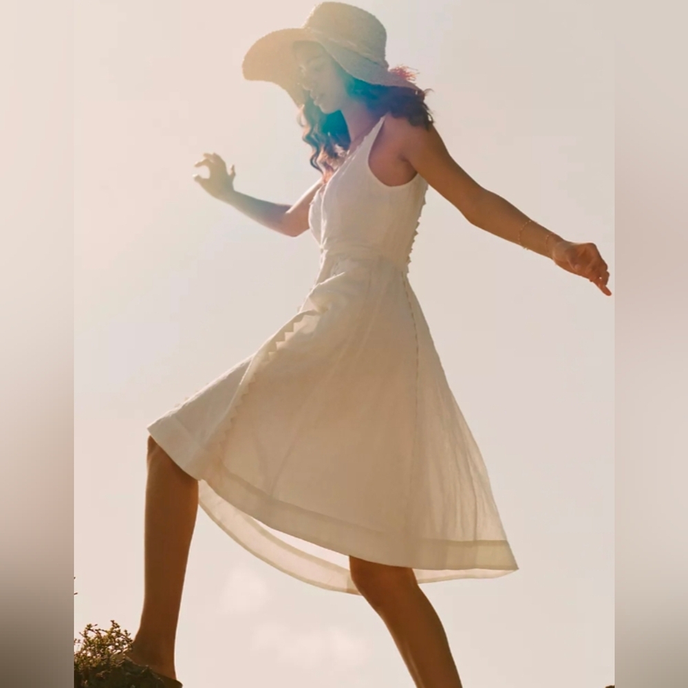 Anthropologie Brighton White Sleeveless Cotton Fit And Flare Dress, Size 10